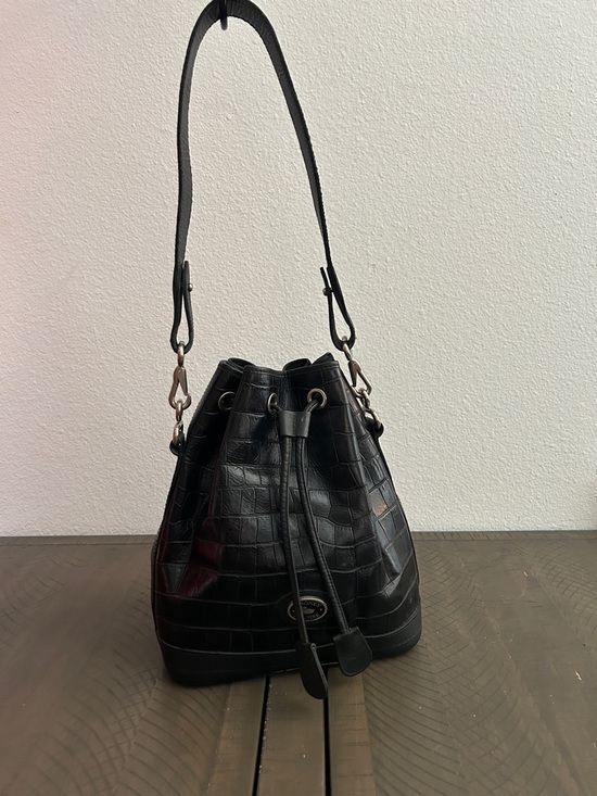 Handbags - VINTAGE Dooney & Bourke Black Croc-Embossed Leather Drawstring Bucket Bag